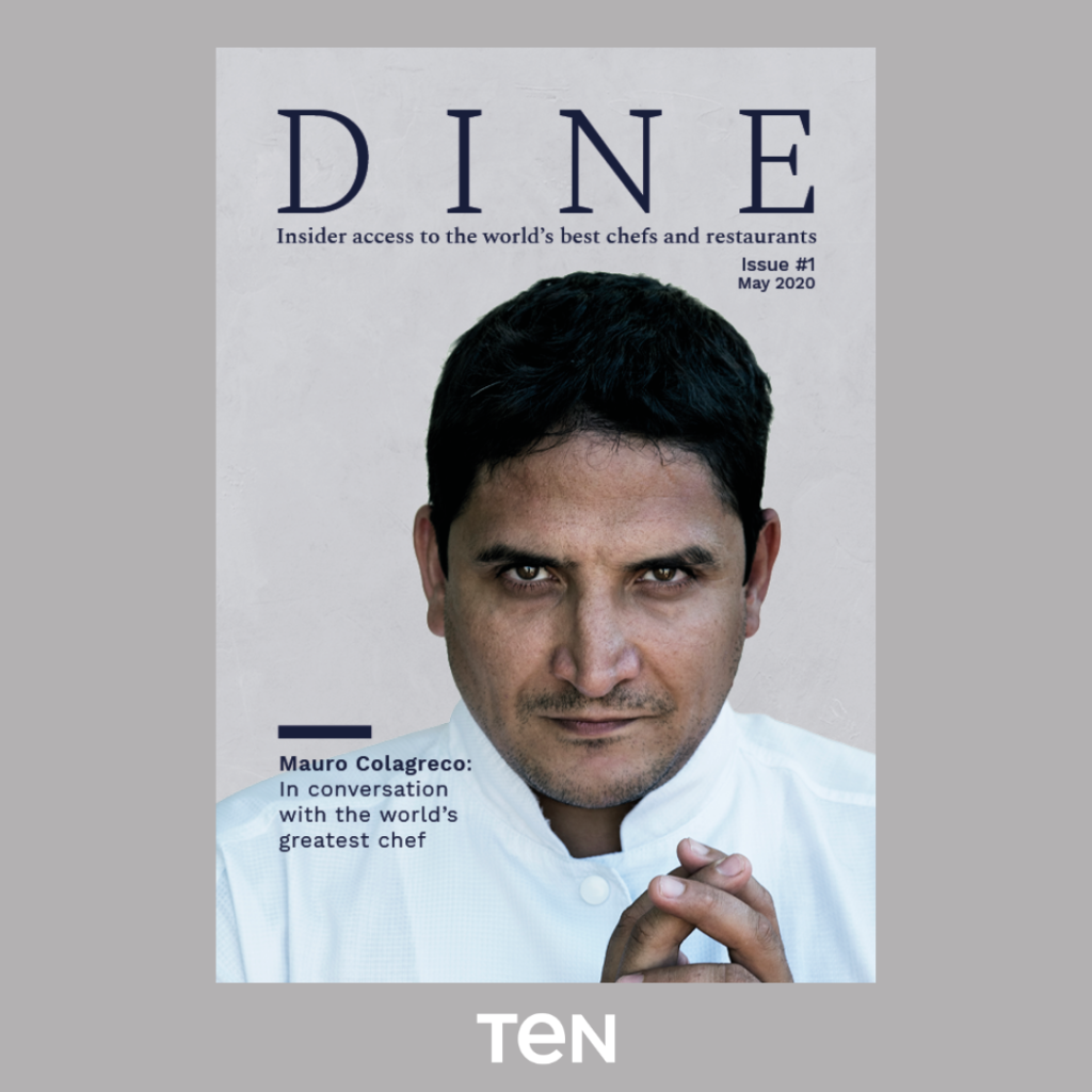 Mauro Colagreco on the cover of DINE magazine