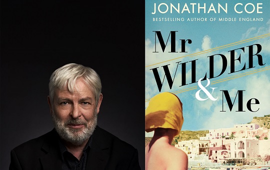 Jonathan Coe, part of our February Book Club line-up, with the cover of Mr Wilder & Me